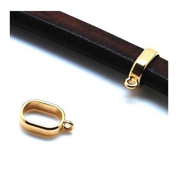 Perle passante fine zamak flashe or avec anneau pour cuir regaliz