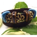 Bracelet cuir réalisé avec Perle passante ceramique bleu outremer 