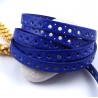 1 metre cuir plat 10mm bleu gitane perfore cercles