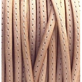 Cordon cuir plat 5mm avec couture naturel en rouleau