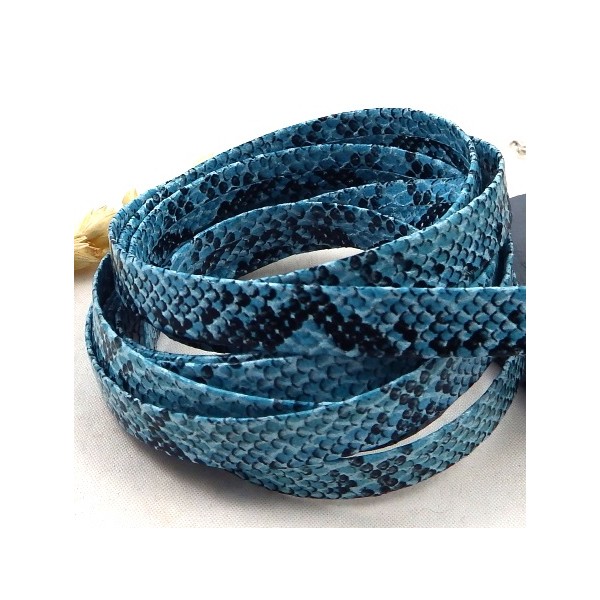 cordon cuir plat synthetique qualite serpent bleu par 20cm
