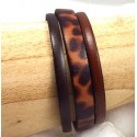 cordon cuir plat leopard marron par 20cm