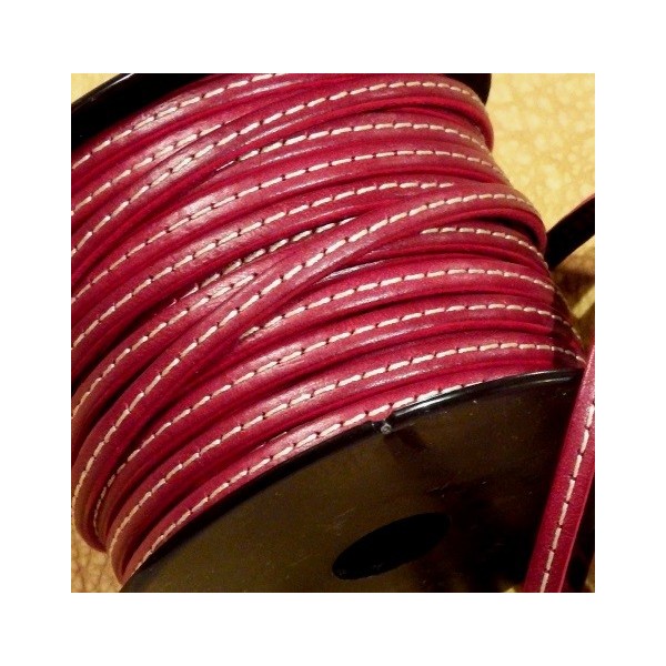 Cuir plat 5mm rouge fonce avec couture en rouleau