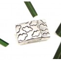 Fermoir plat magnetique nuages plaque argent  pour cuir 10mm
