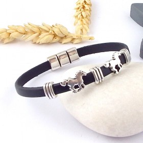 kit tutoriel cuir noir homme ou femme chevaux plaque argent