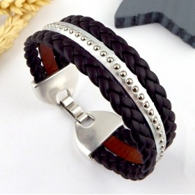 Kit tutoriel bracelet cuir tresse marron et billes argent