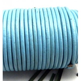 Cordon cuir rond bleu ciel 4mm par 20 cm