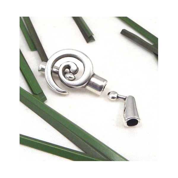 fermoir spirale plaque argent pour cuir rond 4mm