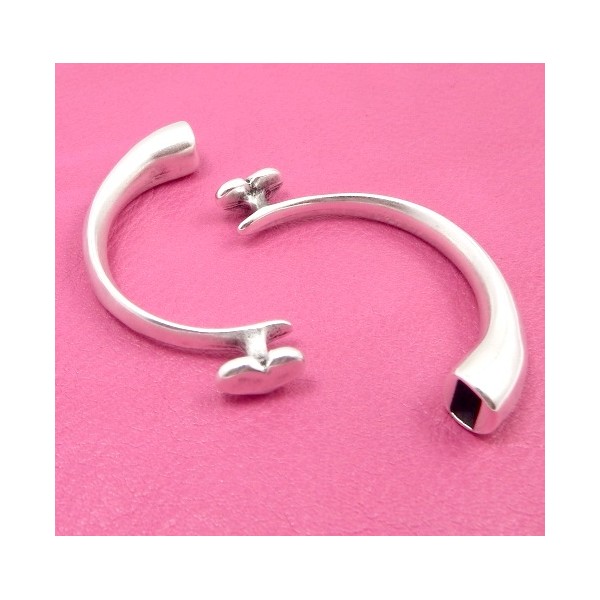 demi bracelet jonc metal argente coeur pour cuir rond ou plat int 9x3.5mm