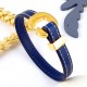 kit tuto bracelet cuir coutures bleu fermoir crochet or