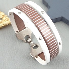 Kit tutoriel bracelet cuir blanc clous et raye argent fermoir plaque argent