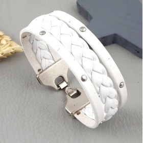 Kit tutoriel bracelet cuir blanc tresse et clous fermoir plaque argent