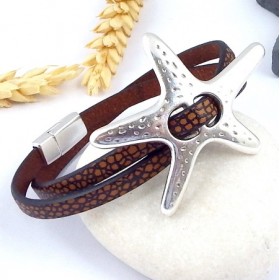 kit tutoriel bracelet cuir marron animal etoile de mer plaque argent