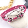 kit tuto bracelet cuir fuchsia 2 tours perles ethniques fuchsia et fermoir crochet original plaque argent