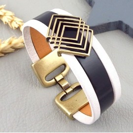 Kit tutoriel bracelet cuir blanc et noir passant geometrique bronze