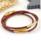 kit tuto bracelet cuir marron camel 3mm 3 tours tubes et fermoir flashe or