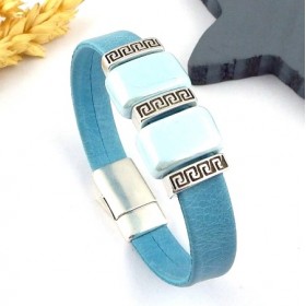 kit tuto bracelet cuir turquoise ethnique perles ceramique artisanale