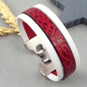kit tutoriel bracelet cuir blanc et bordeaux sauvage fermoir argent