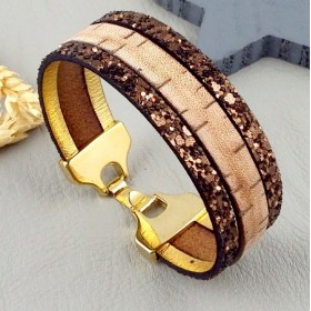 Kit tutoriel bracelet cuir vintage et fantasia marrron fermoir flashe or