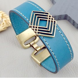 Kit tutoriel bracelet cuir couture turquoise passant geometrique bronze