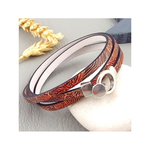 kit tutoriel bracelet cuir imprime corail de mer fermoir plaque argent