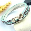 kit tutoriel bracelet cuir imprime art deco vert aqua fermoir plaque argent