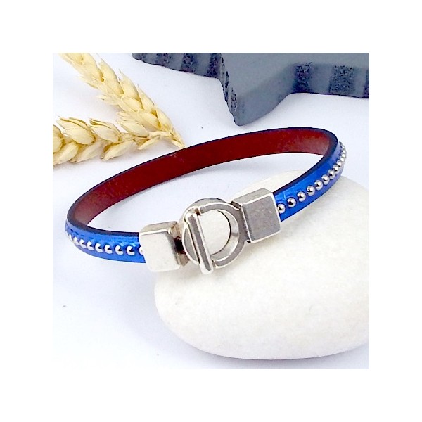 kit tutoriel bracelet cuir bleu metal special fete des meres