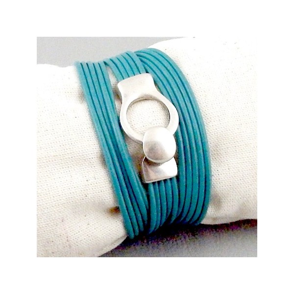 kit tutoriel bracelet cuir bleu petrole fermoir boucle plaque argent