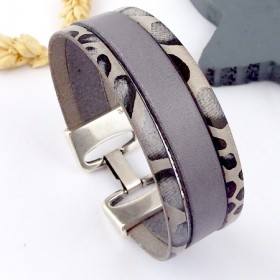 kit tutoriel bracelet cuir gris animal fermoir haute qualite plaque argent