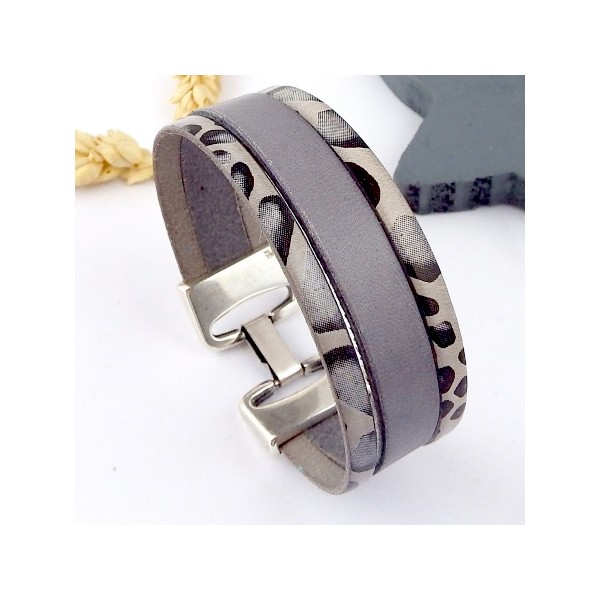 kit tutoriel bracelet cuir gris animal fermoir haute qualite plaque argent