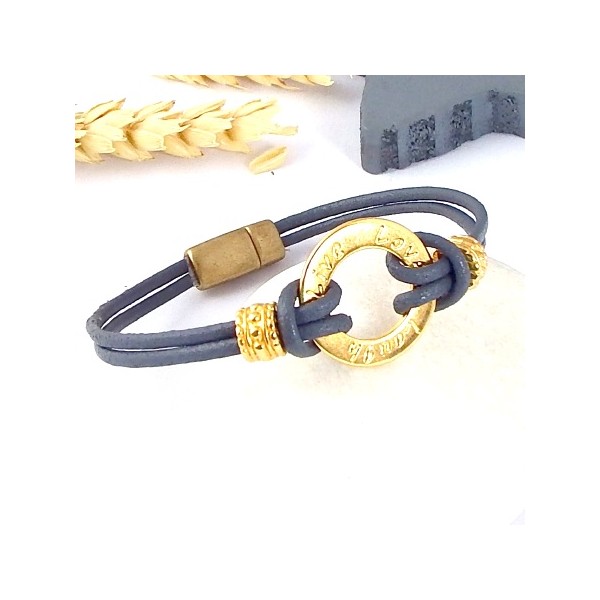 Kit tutoriel bracelet cuir gris voeux perles et fermoir zamak flashe or