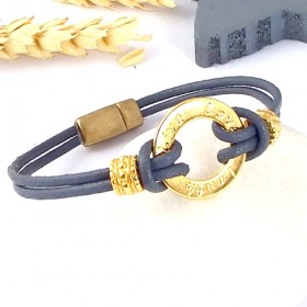Kit tutoriel bracelet cuir gris voeux perles et fermoir zamak flashe or