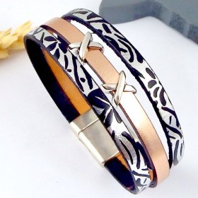 kit tutoriel bracelet cuir or rose et argent metal fermoir argent