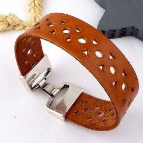 kit tutoriel bracelet cuir perfore camel fermoir haute qualite plaque argent