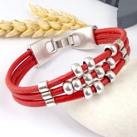 kit tutoriel bracelet cuir rouge corail et argent fete des meres