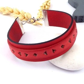 kit tutoriel bracelet cuir rouge triangles fermoir eco ajustable