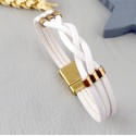 Kit tutoriel bracelet cuir tresse blanc avec perles et fermoir magnetique bronze