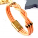 Kit tutoriel bracelet cuir tresse saumon avec perles et fermoir magnetique bronze