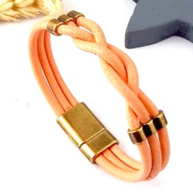 Kit tutoriel bracelet cuir tresse saumon avec perles et fermoir magnetique bronze