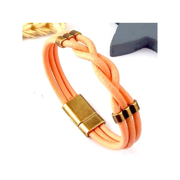 Kit tutoriel bracelet cuir tresse saumon avec perles et fermoir magnetique bronze