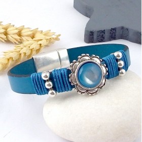 Kit tutoriel bracelet cuir turquoise avec perles et fermoir argent cabochon turquoise