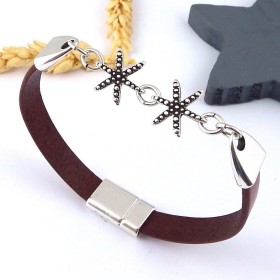 kit tutoriel cuir marron et starfish plaque argent