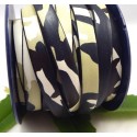 Cordon cuir plat 10mm imprime camouflage noir et blanc en rouleau