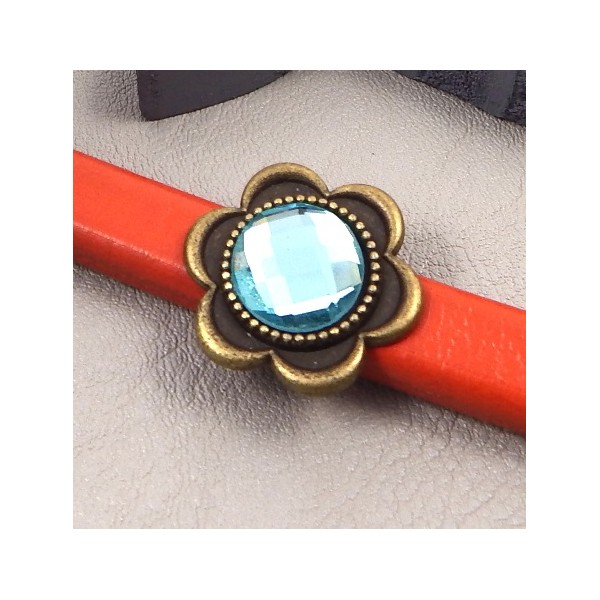 passe cuir verre turquoise et metal bronze 23mm pour cuir regaliz