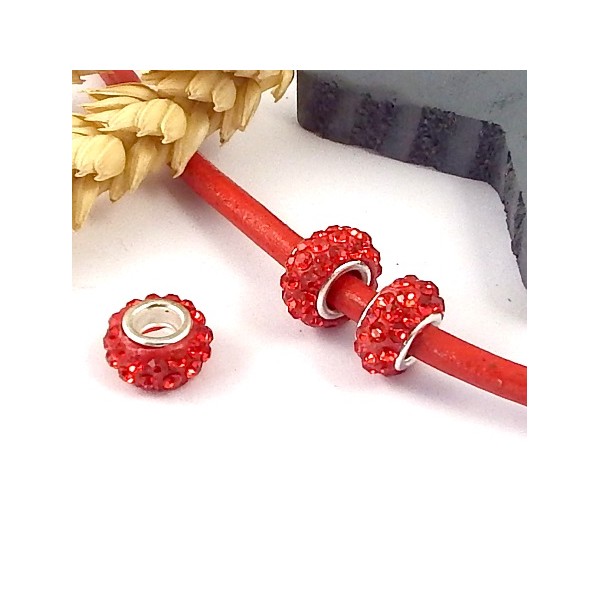 1 perle europeenne shamballa rouge pour cuir 6mm