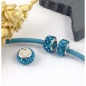 1 perle europeenne shamballa turquoise pour cuir 6mm