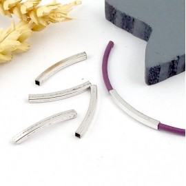 5 perles tube argentees avec angles 25x2mm pour cuir 2mm