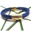 Kit tutoriel bracelet cuir 5 cordons bleu vif