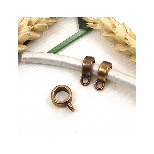 3 perles belieres haute qualite bronze 8x4mm avec anneau pour cuir 5mm