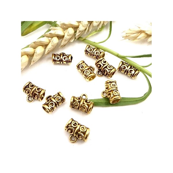 10 perles belieres ethniques dorees 11x5mm avec anneau